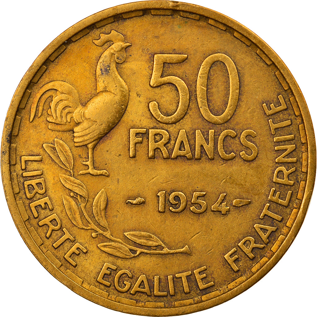 Moneta, Francja, Guiraud, 50 Francs, 1954, Paris, EF(40-45), Aluminium-Brąz