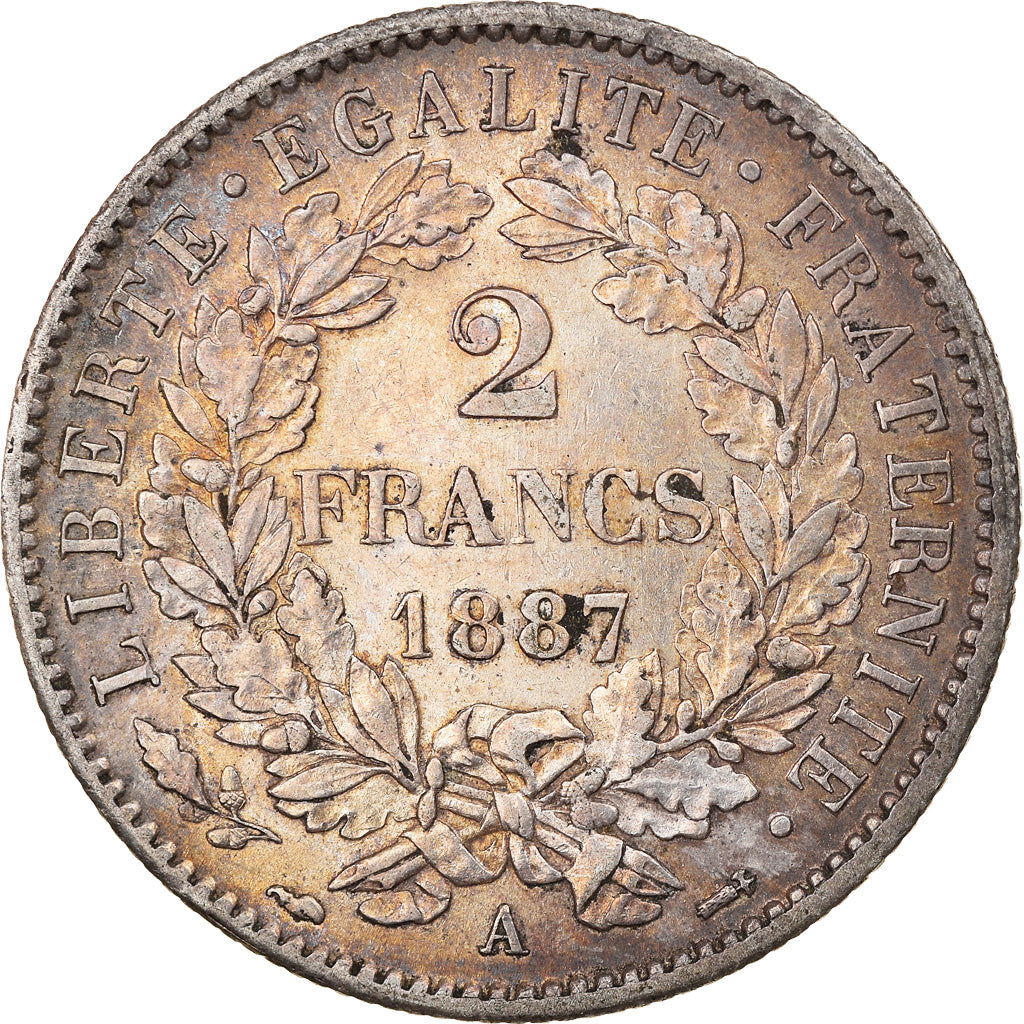 Coin, France, Cérès, 2 Francs, 1887, Paris, AU(50-53), Silver, KM:817.1