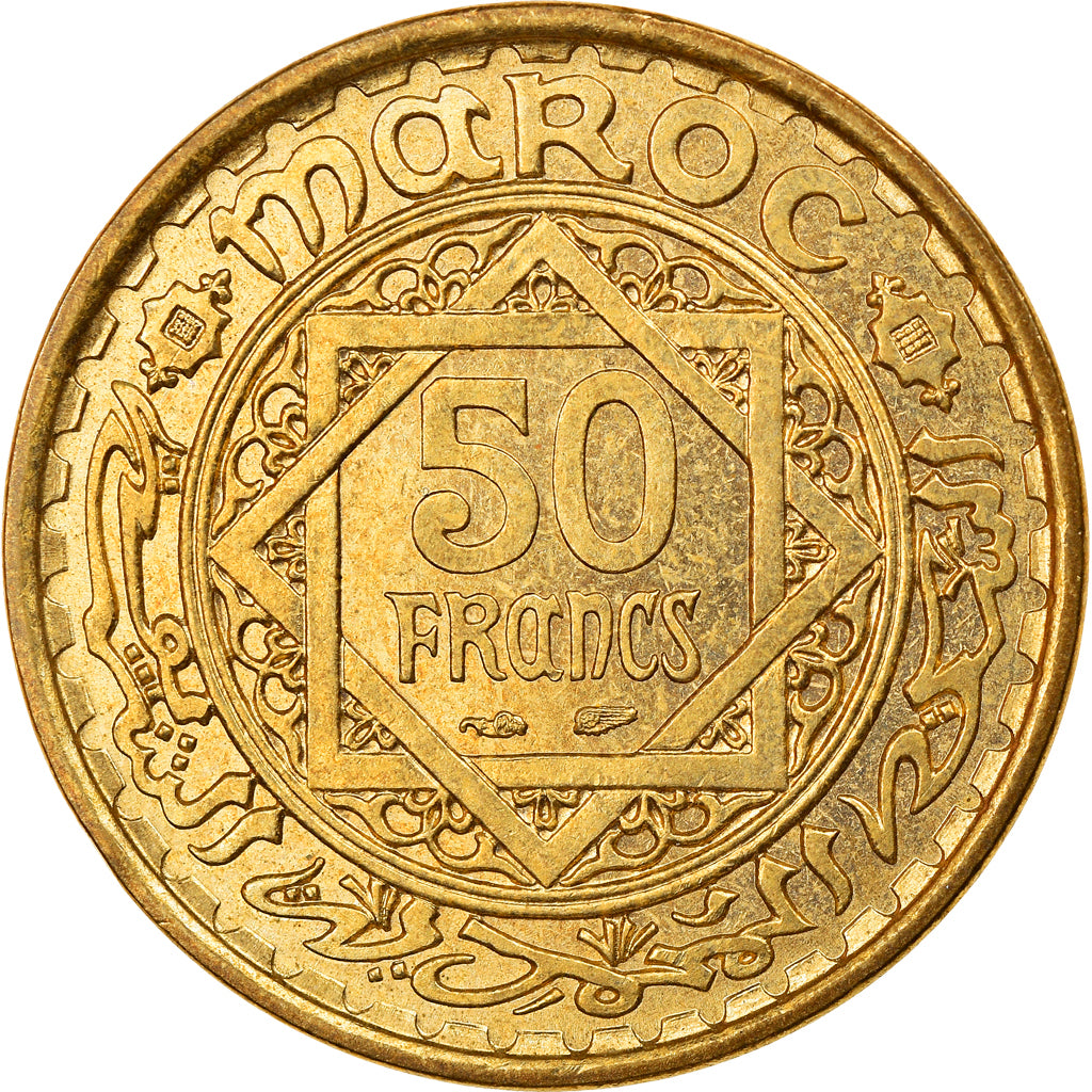 Moneta, Maroko, Mohammed V, 50 Francs, 1951, Paris, AU(55-58), Aluminium-Brąz