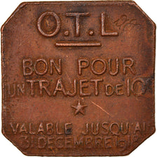 Moneda, Francia, Omnibus Tramways de Lyon, 10 Centimes, 1918, MBC, Latón