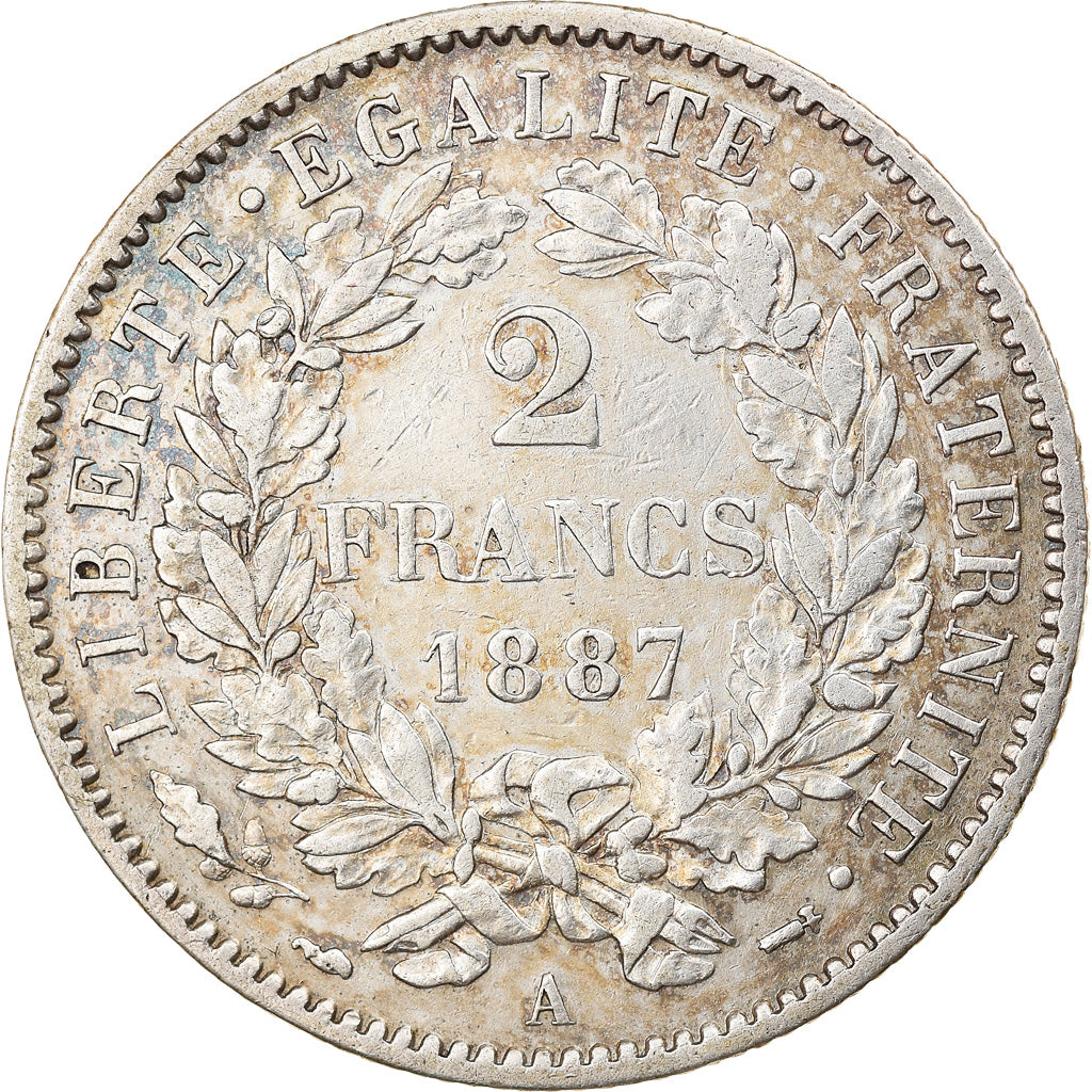 Coin, France, Cérès, 2 Francs, 1887, Paris, AU(50-53), Silver, KM:817.1