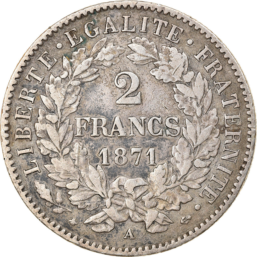 Coin, France, Cérès, 2 Francs, 1871, Paris, EF(40-45), Silver, KM:817.1