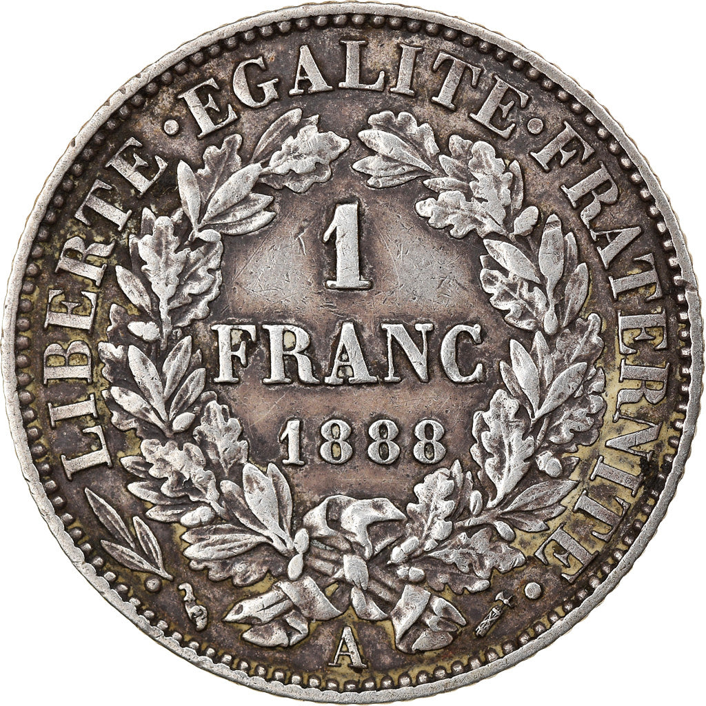 Moeda, França, Cérès, Franc, 1888, Paris, EF(40-45), Prata, KM:822.1