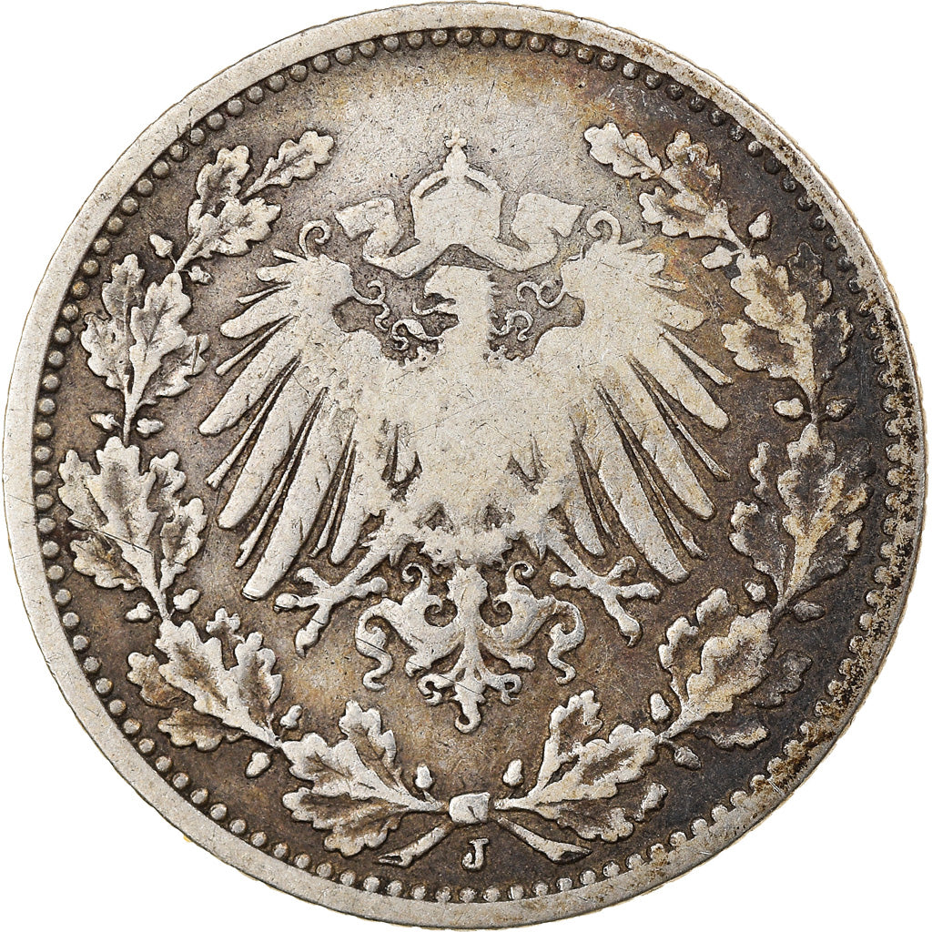 Munten, DUITSLAND - KEIZERRIJK, 1/2 Mark, 1905, Hambourg, FR+, Zilver, KM:17