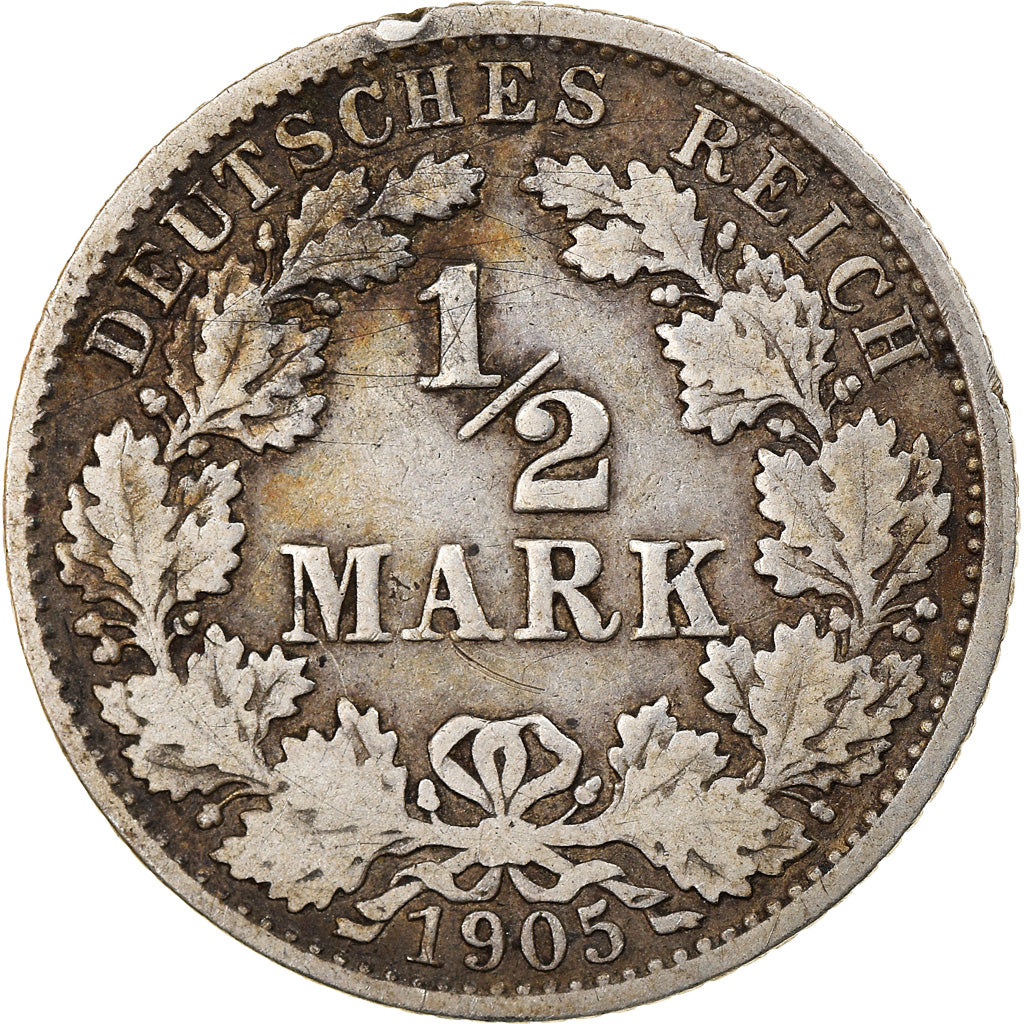 Munten, DUITSLAND - KEIZERRIJK, 1/2 Mark, 1905, Hambourg, FR+, Zilver, KM:17