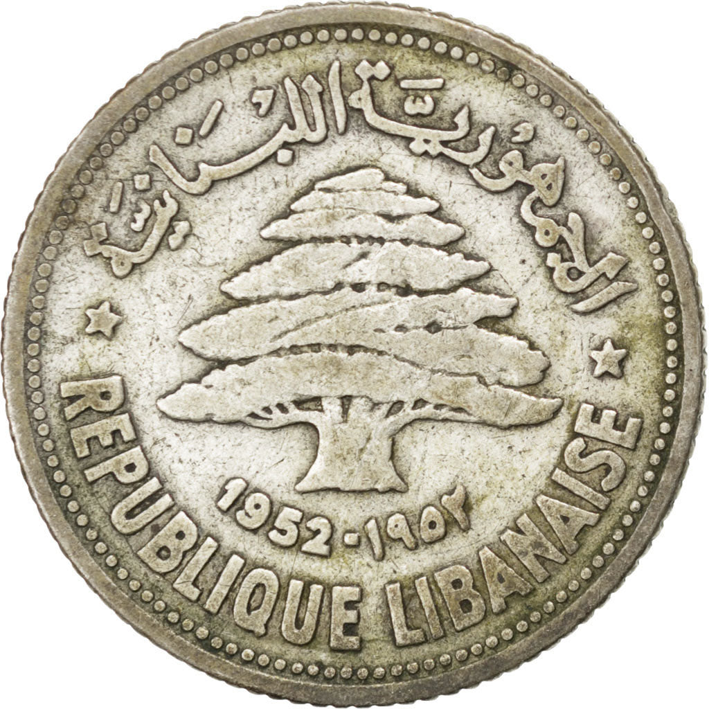 LEBANON, 50 Piastres, 1952, Utrecht, KM #17, EF(40-45), Silver, 24, 4.86