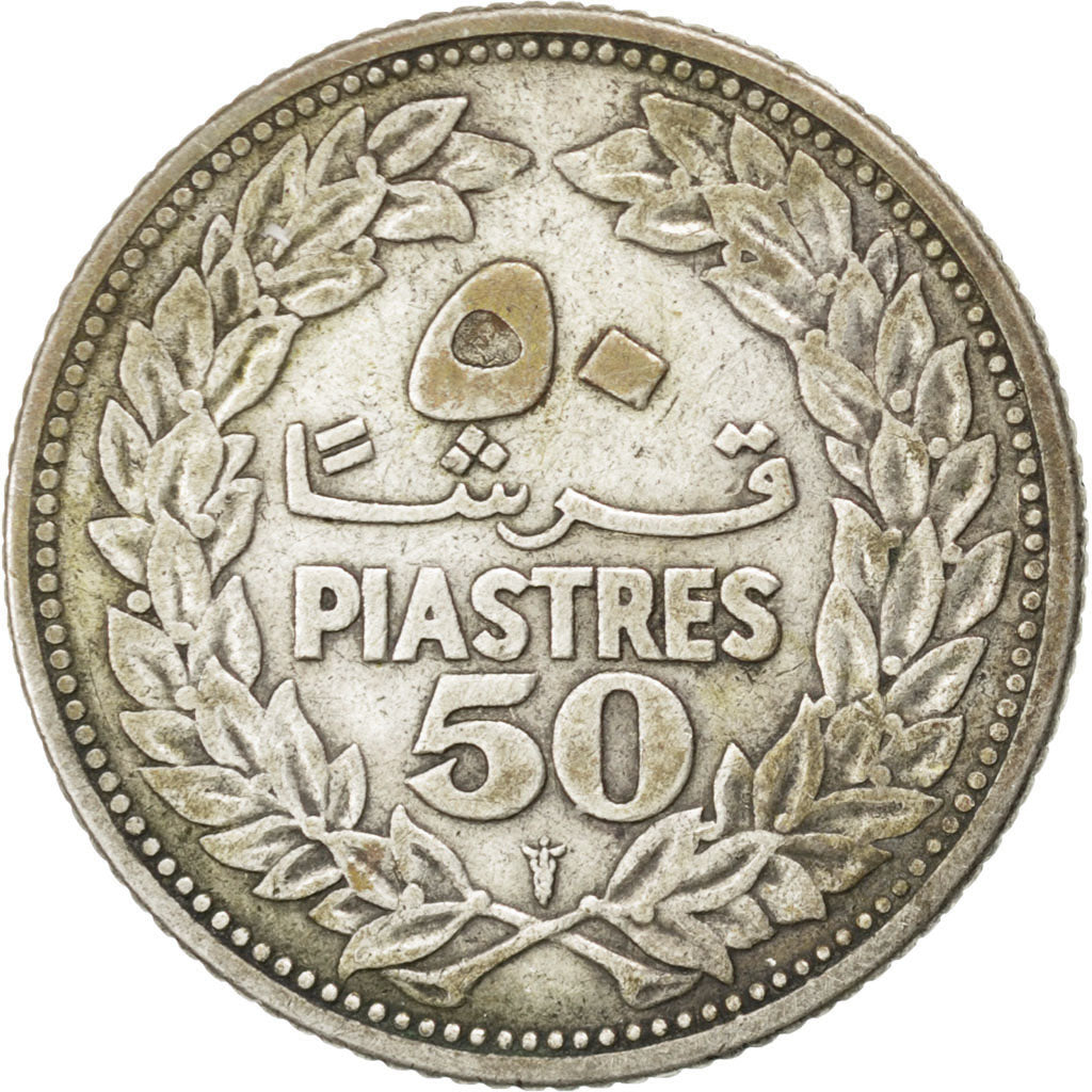 LEBANON, 50 Piastres, 1952, Utrecht, KM #17, EF(40-45), Silver, 24, 4.86