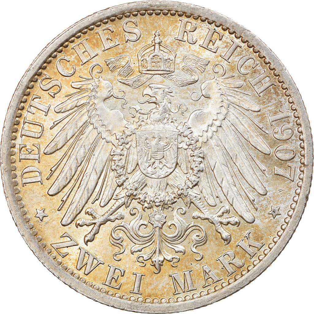 Coin, German States, PRUSSIA, Wilhelm II, 2 Mark, 1907, Berlin, MS(60-62)