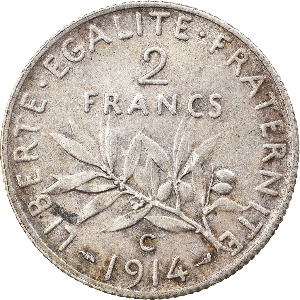 Coin, France, Semeuse, 2 Francs, 1914, Castelsarrasin, AU(50-53), Silver