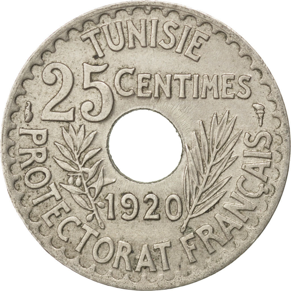 Coin, Tunisia, Muhammad al-Nasir Bey, 25 Centimes, 1920, Paris, EF(40-45)