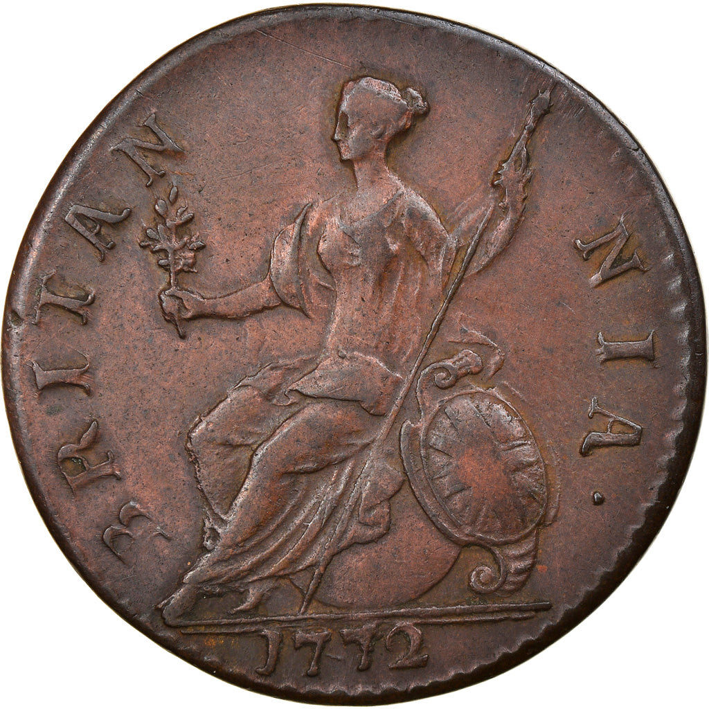 Coin, Great Britain, George III, 1/2 Penny, 1772, EF(40-45), Copper, KM:601