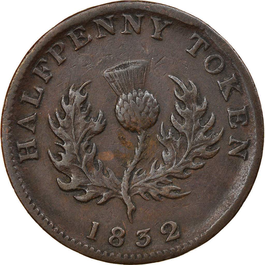 Moneta, Canada, Nova Scotia, William IV, 1/2 Penny Token, 1832, BB+, Bronzo