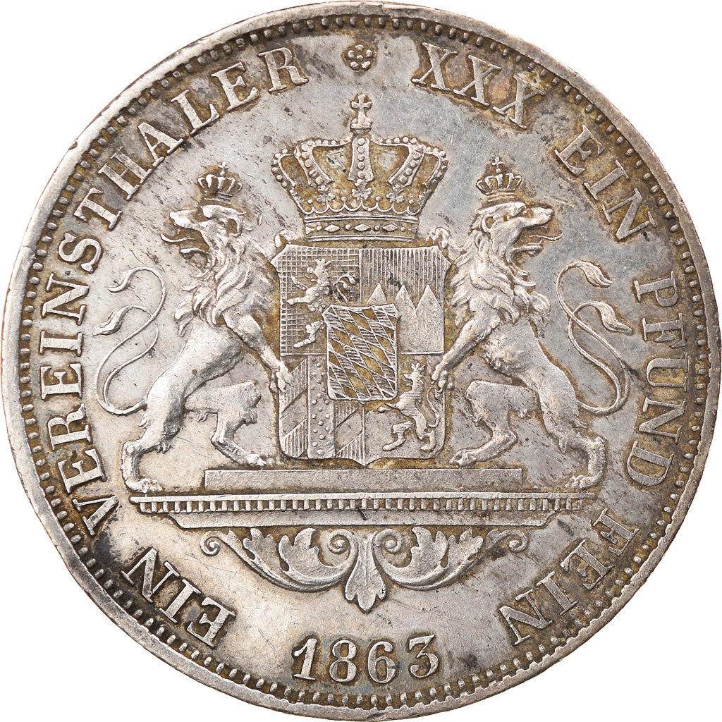 Coin, German States, BAVARIA, Maximilian II, Thaler, Vereins, 1863, Munich
