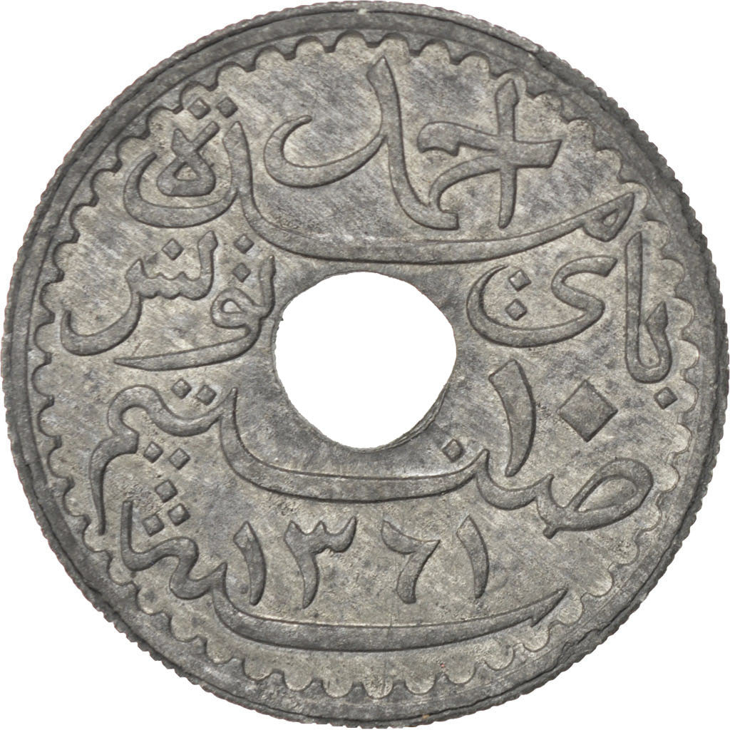 TUNISIA, 10 Centimes, 1942, Paris, KM #267, EF(40-45), Zinc, Lecompte #117, 2.53