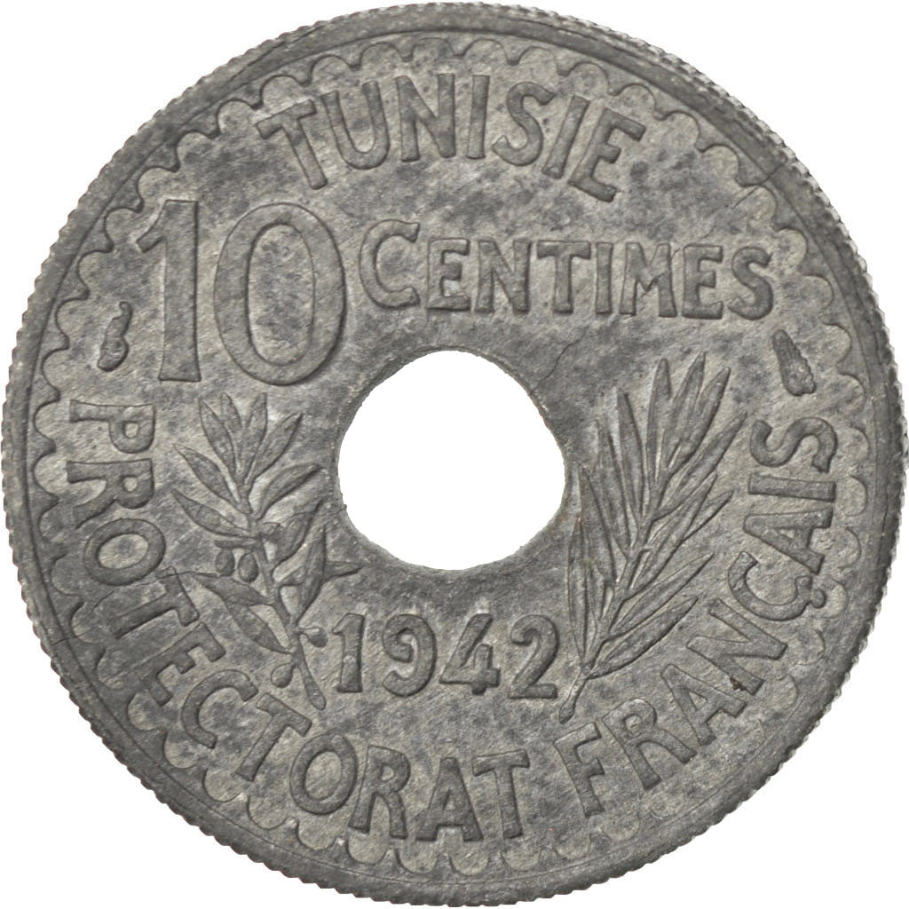 TUNISIA, 10 Centimes, 1942, Paris, KM #267, EF(40-45), Zinc, Lecompte #117, 2.53