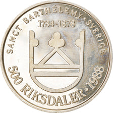 Coin, SAINT BARTHELEMY, 500 Francs/500 Riksdaler, 1988, Rare, AU(55-58), Silver