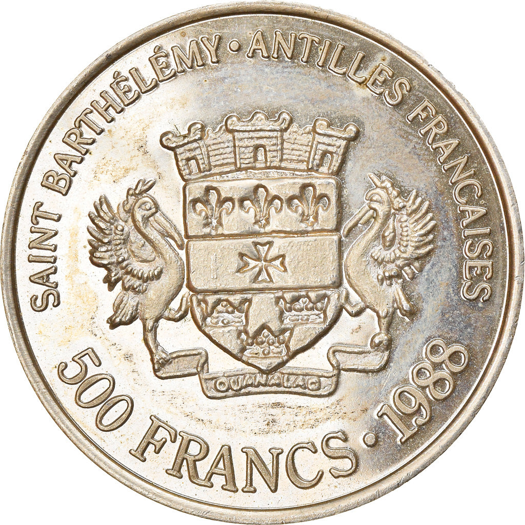 Monnaie, SAINT BARTHELEMY, 500 Francs/500 Riksdaler, 1988, Rare, SUP, Argent