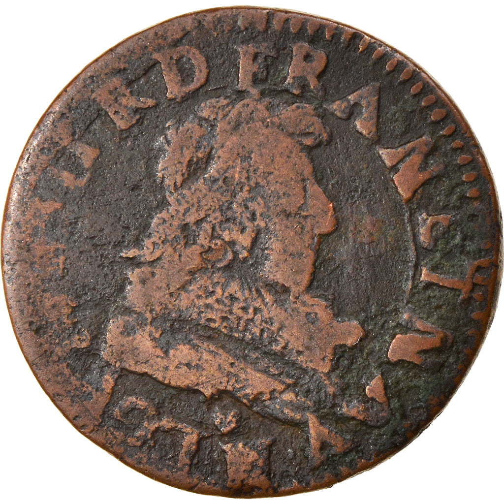 Monnaie, France, Louis XIII, Double Tournois, 1631, La Rochelle, TB, Cuivre