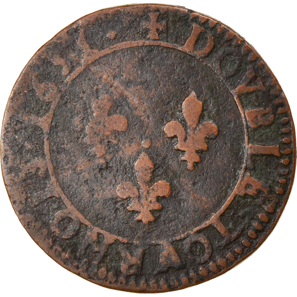 Monnaie, France, Louis XIII, Double Tournois, 1631, La Rochelle, TB, Cuivre