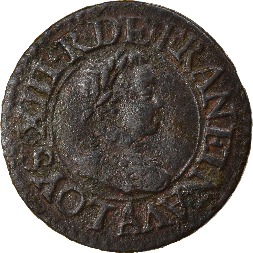 Moeda, França, Louis XIII, Denier Tournois, 1617, Paris, EF(40-45), Cobre
