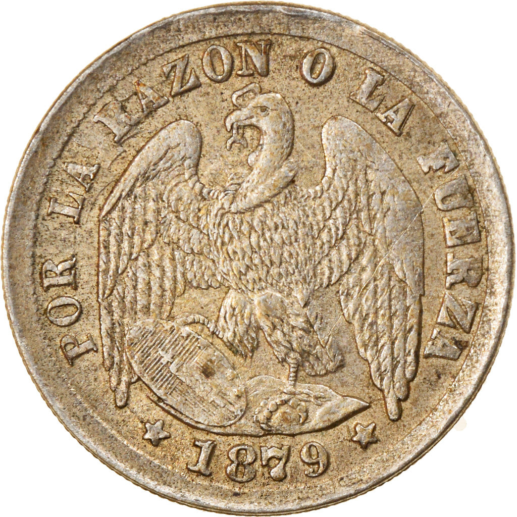 Coin, Chile, 1/2 Decimo, 1879, EF(40-45), Silver, KM:137.3