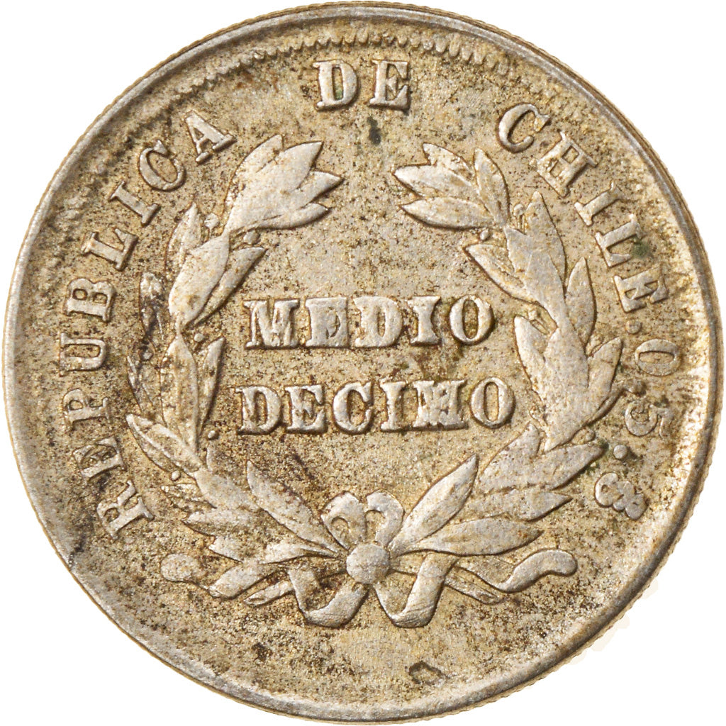 Coin, Chile, 1/2 Decimo, 1879, EF(40-45), Silver, KM:137.3