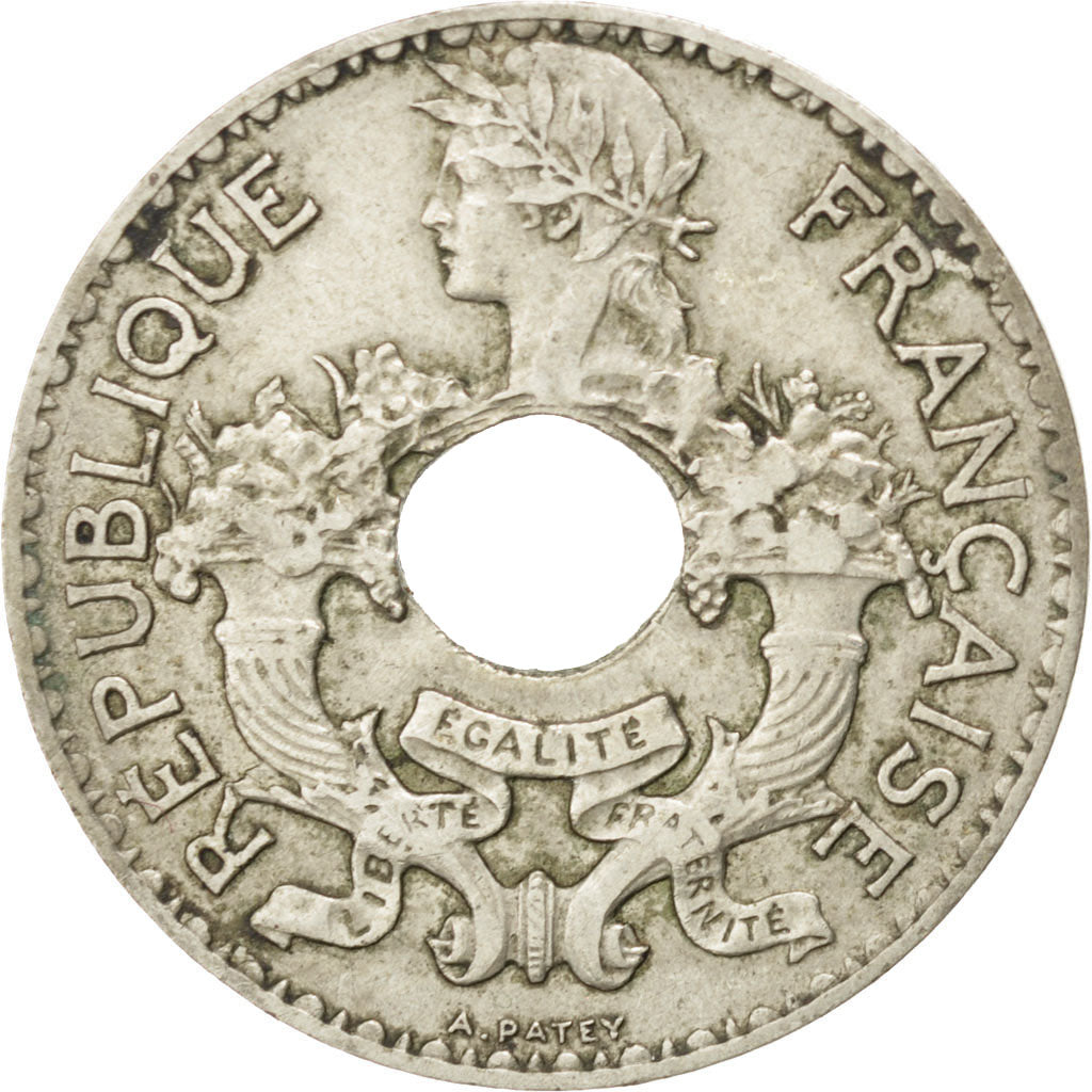 FRENCH INDO-CHINA, 5 Cents, 1938, Paris, KM #18.1a, EF(40-45), Nickel-Brass,...