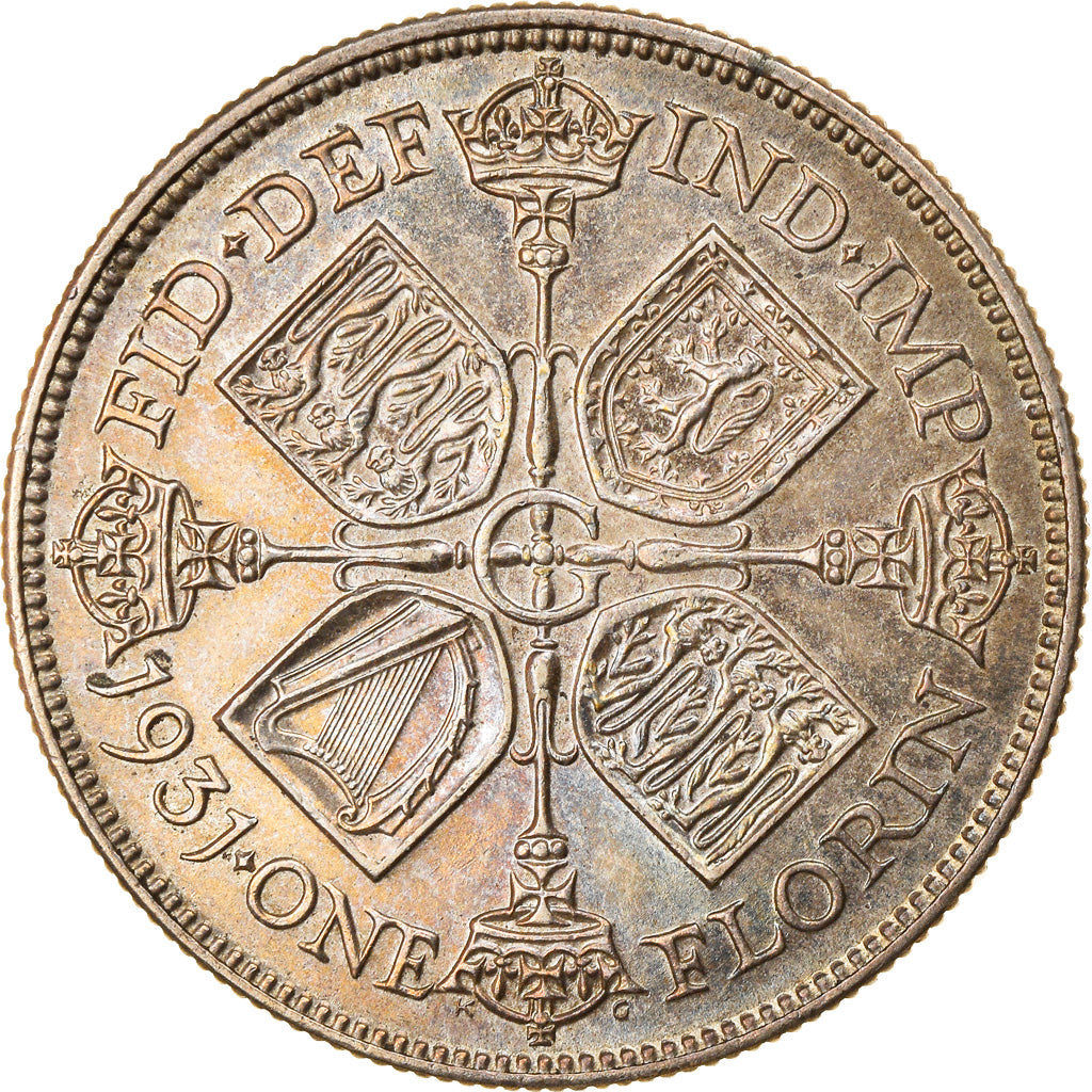 Coin, Great Britain, George V, Florin, Two Shillings, 1931, AU(55-58), Silver