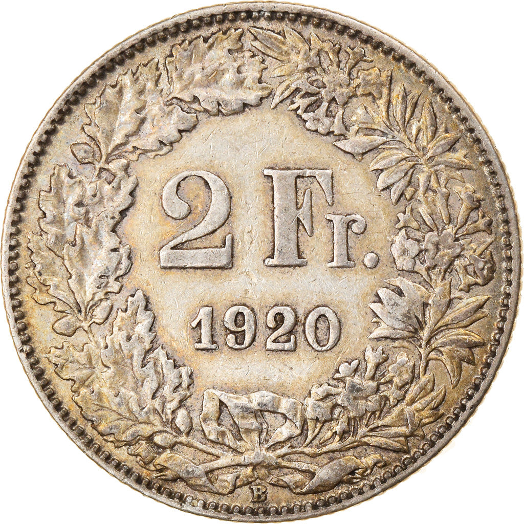 Coin, Switzerland, 2 Francs, 1920, Bern, EF(40-45), Silver, KM:21