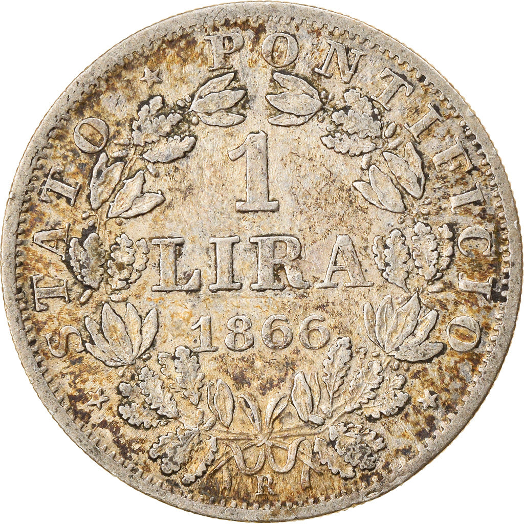 Moneta, DEPARTAMENTY WŁOSKIE, PAPAL STATES, Pius IX, Lira, 1866, Roma