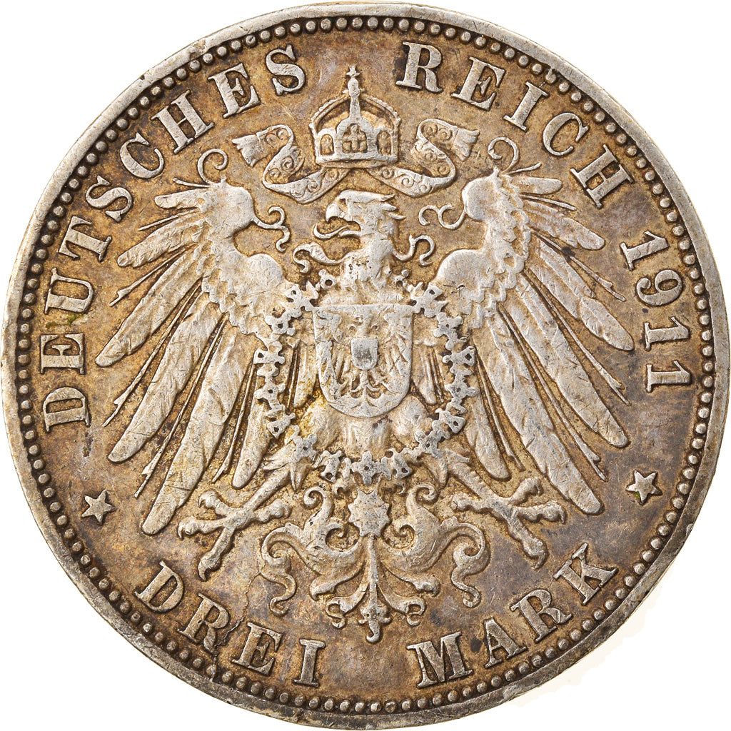 Coin, German States, HAMBURG, 3 Mark, 1911, Hamburg, EF(40-45), Silver, KM:620