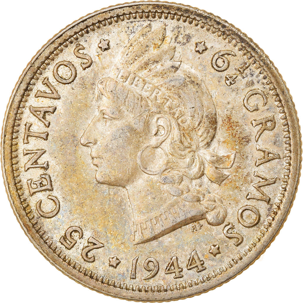 Coin, Dominican Republic, 25 Centavos, 1944, EF(40-45), Silver, KM:20