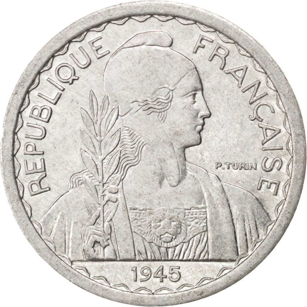 FRENCH INDO-CHINA, 10 Cents, 1945, Paris, KM #28.1, AU(50-53), Aluminum, 23,...