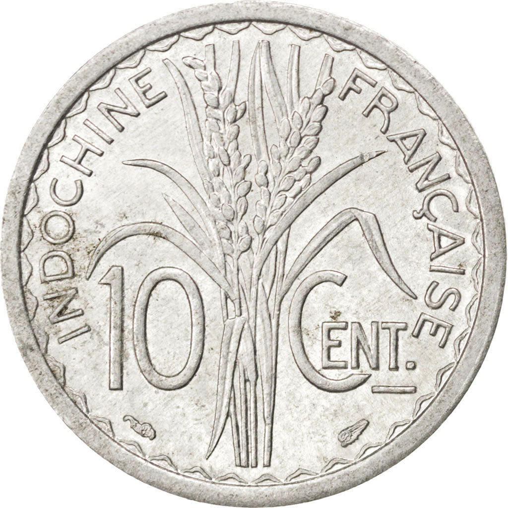 FRENCH INDO-CHINA, 10 Cents, 1945, Paris, KM #28.1, AU(50-53), Aluminum, 23,...