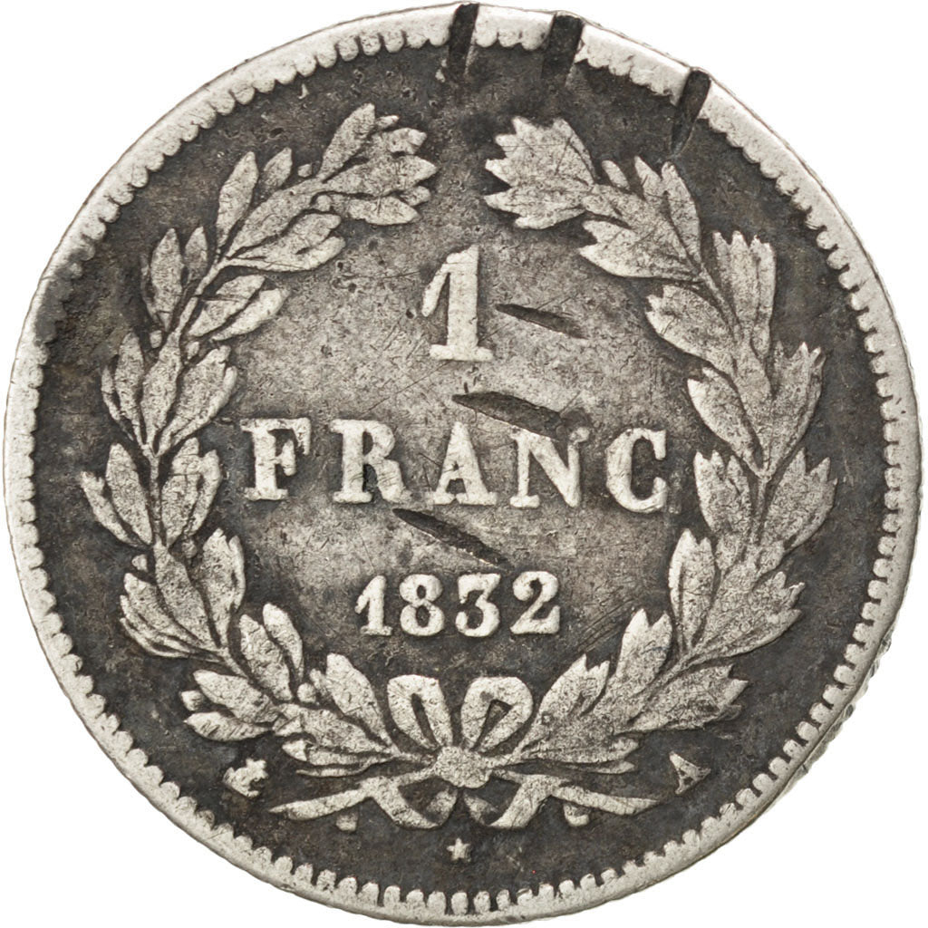 FRANCE, Louis-Philippe, Franc, 1832, Paris, KM #748.1, F(12-15), Silver,...