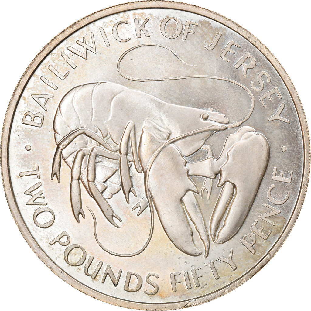 Coin, Jersey, Elizabeth II, 2 Pounds 50 Pence, 1972, MS(60-62), Silver, KM:38
