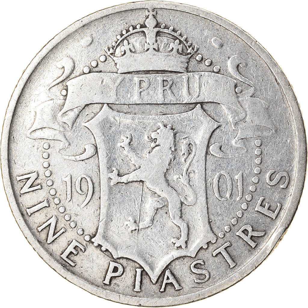 Moneta, Cypr, 9 Piastres, 1901, VF(20-25), Srebro, KM:6