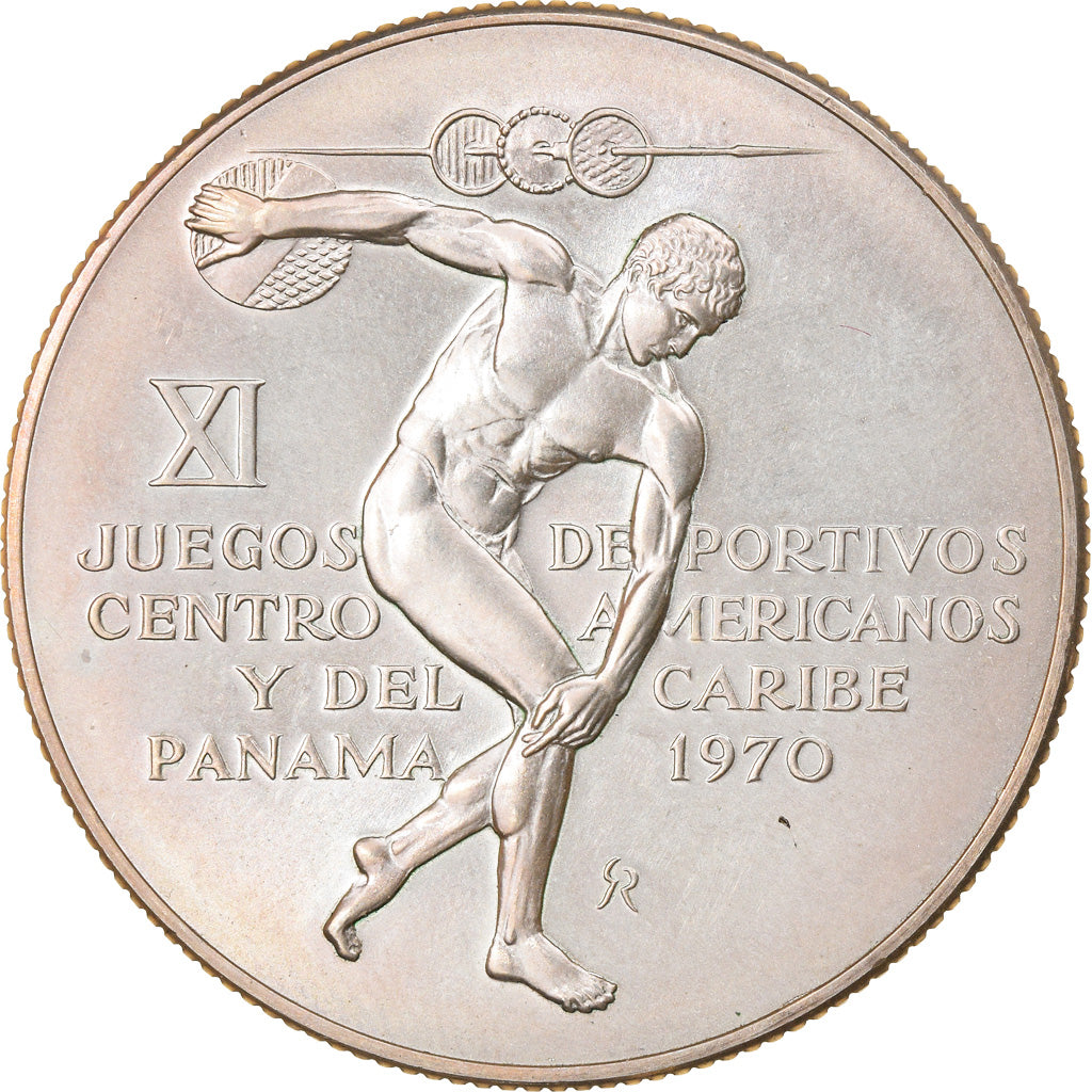 Moneda, Panamá, 5 Balboas, 1970, U.S. Mint, EBC+, Plata, KM:28