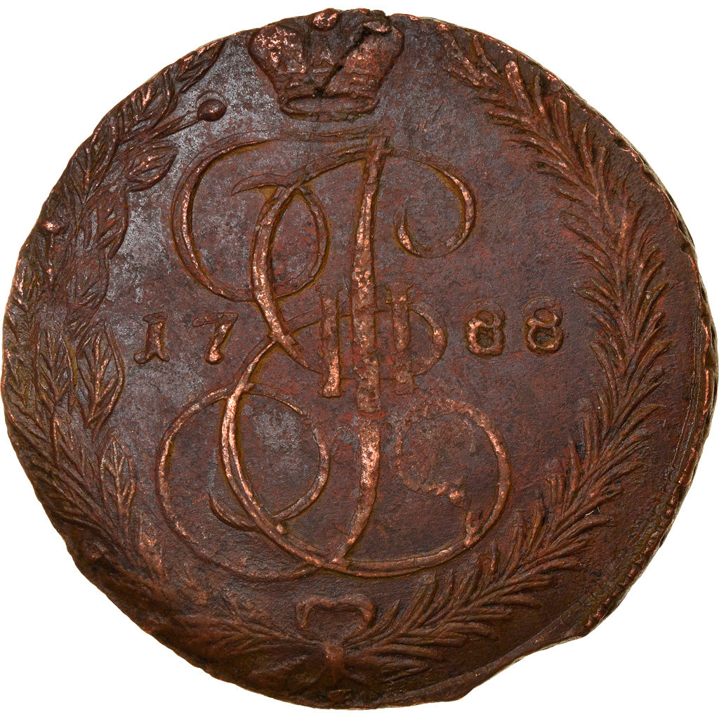 Moeda, Rússia, Catherine II, 5 Kopeks, 1788, Ekaterinbourg, AU(50-53), Cobre