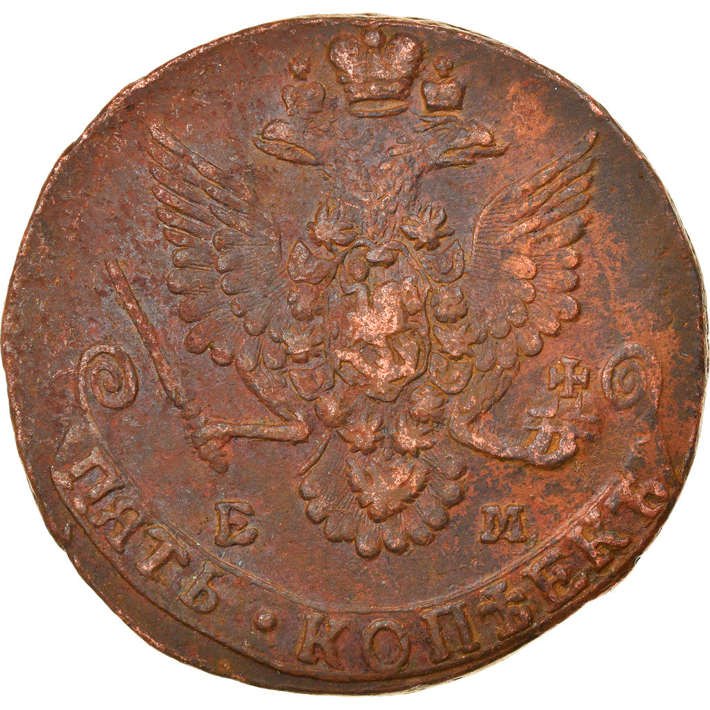 Moeda, Rússia, Catherine II, 5 Kopeks, 1782, Ekaterinbourg, AU(50-53), Cobre