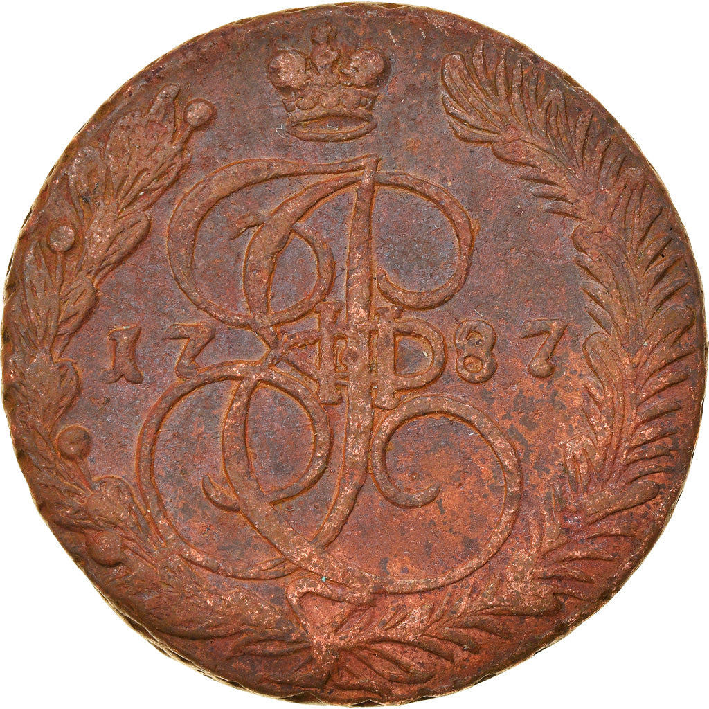 Moneda, Rusia, Catherine II, 5 Kopeks, 1787, Ekaterinbourg, MBC+, Cobre, KM:59.3