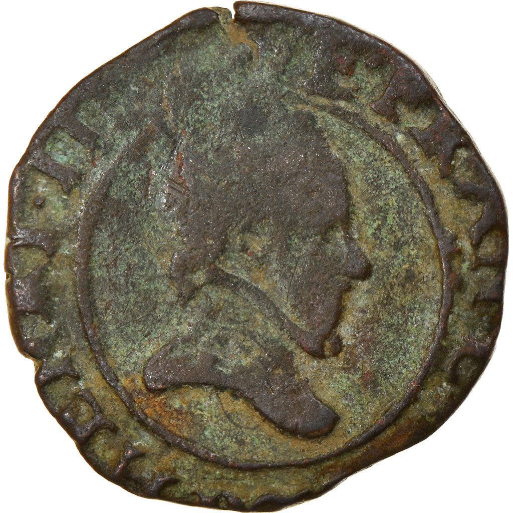 Moneta, Francia, Henri III, Denier Tournois, 1582, Rouen, MB+, Rame