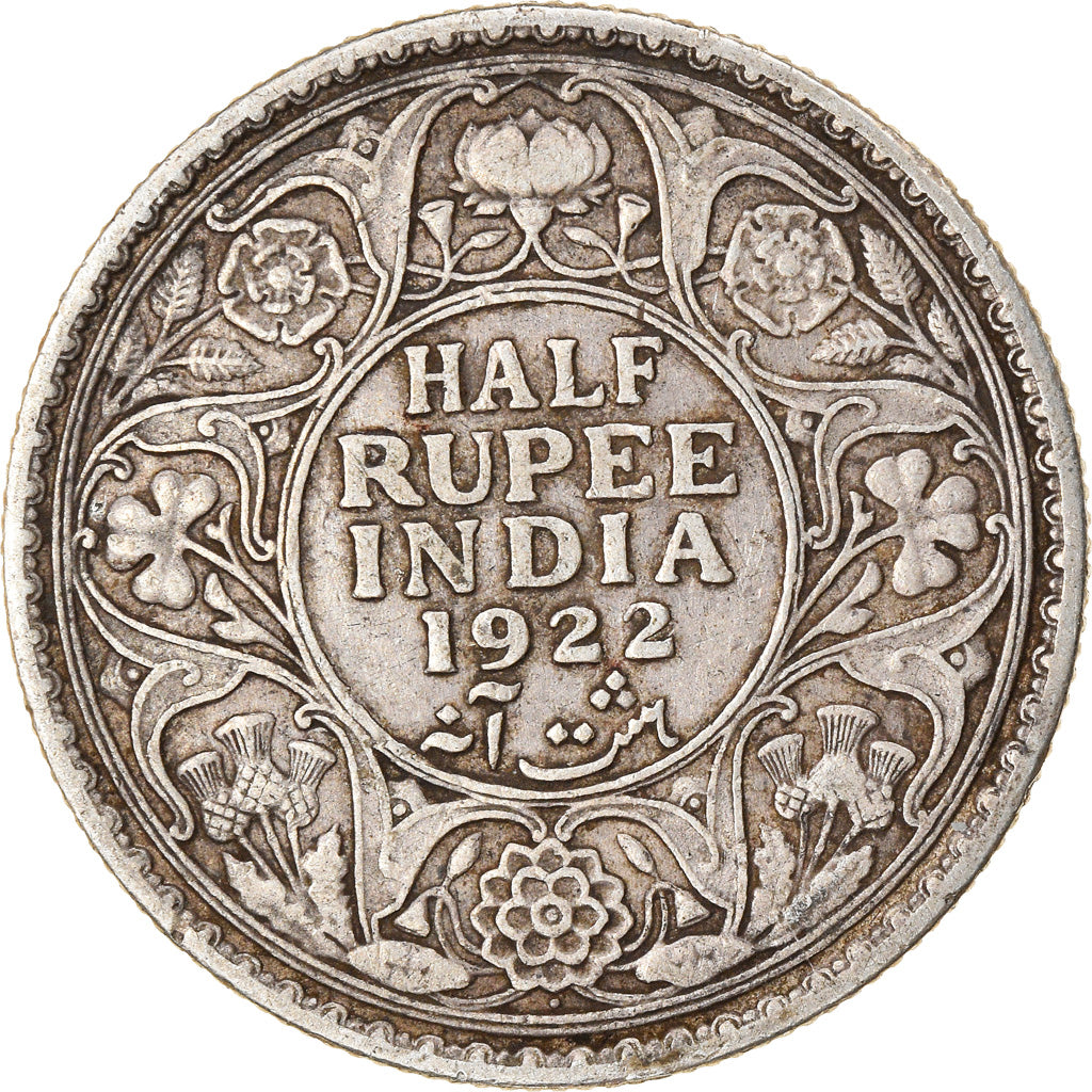 Coin, INDIA-BRITISH, George V, 1/2 Rupee, 1922, Calcutta, VF(30-35), Silver