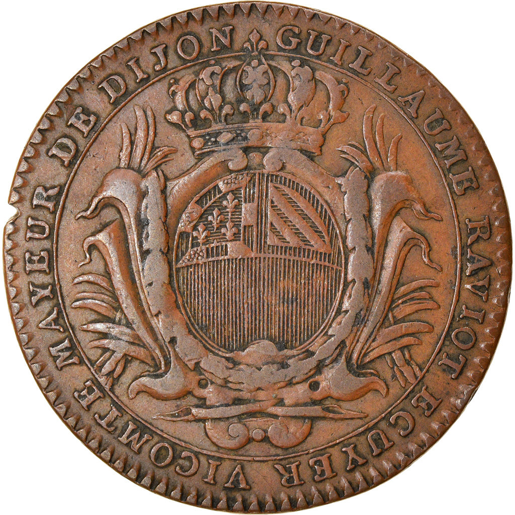 Francia, Token, Royal, Maire de Dijon, Guillaume Raviot, 1775, BB, Rame