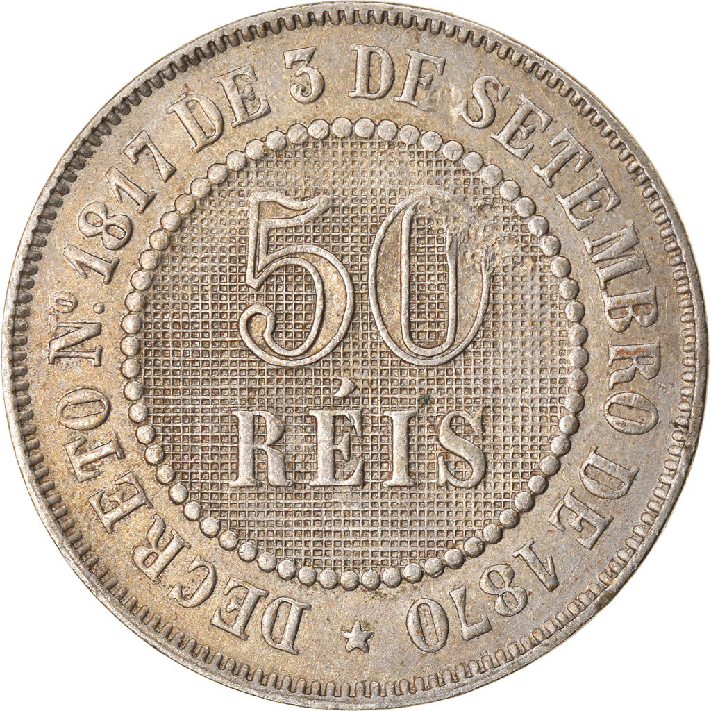 Coin, Brazil, Pedro II, 50 Reis, 1886, EF(40-45), Copper-nickel, KM:482