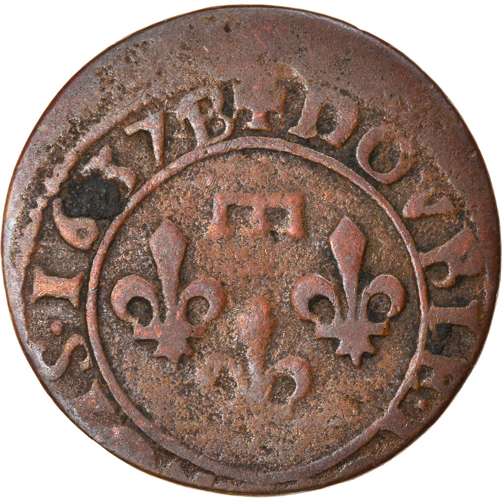 Monnaie, France, DOMBES, Gaston d'Orléans, Double Tournois, 1637, Trévoux, TB