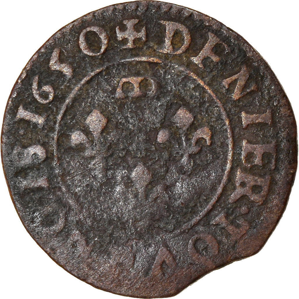 Coin, France, DOMBES, Gaston d'Orléans, Denier Tournois, 1650, Trévoux