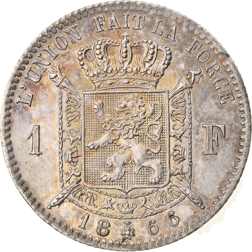 Coin, Belgium, Leopold II, Franc, 1866, MS(60-62), Silver, KM:28.1