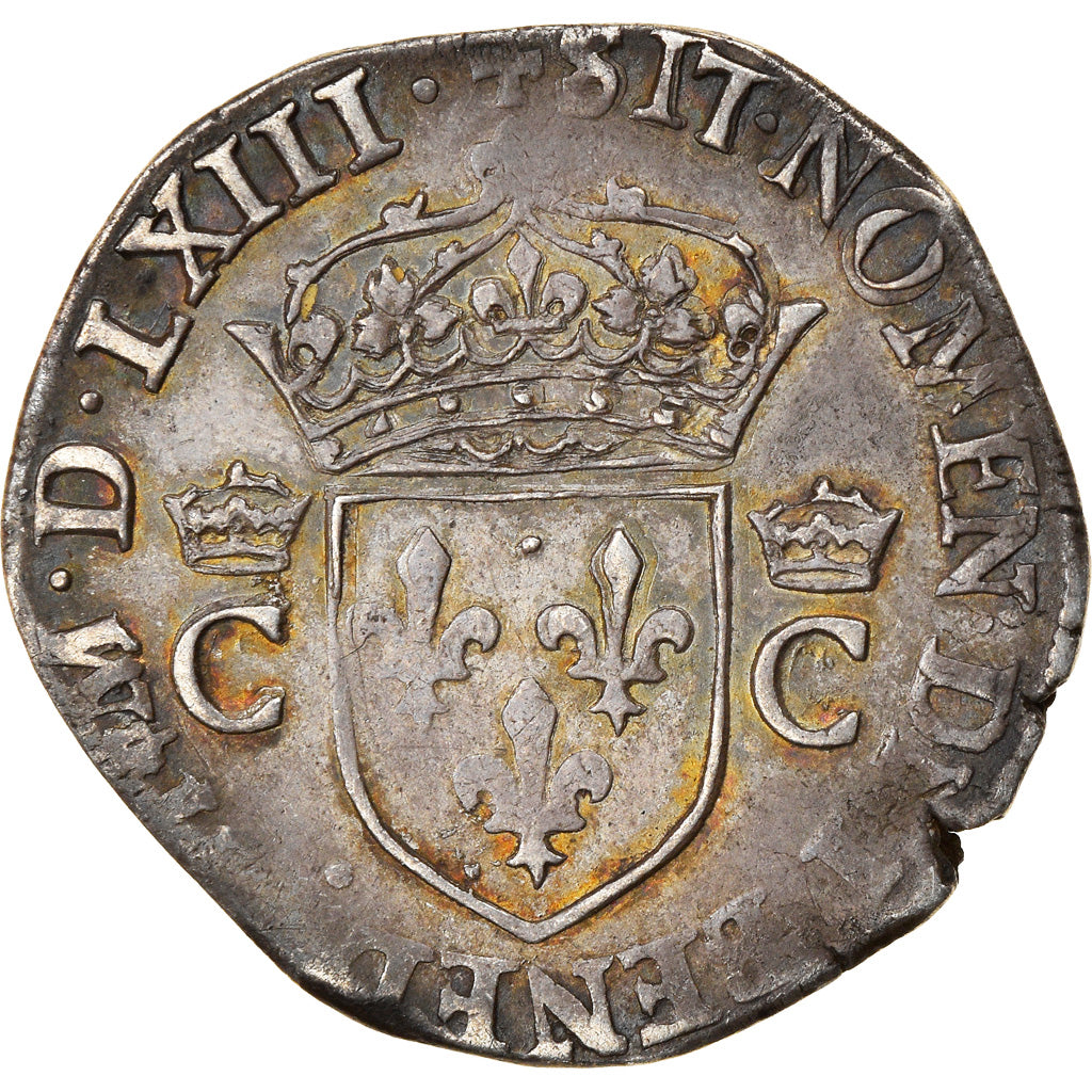Monnaie, France, Charles IX, 1/2 Teston, 1563, Nantes, Très rare, TTB, Argent