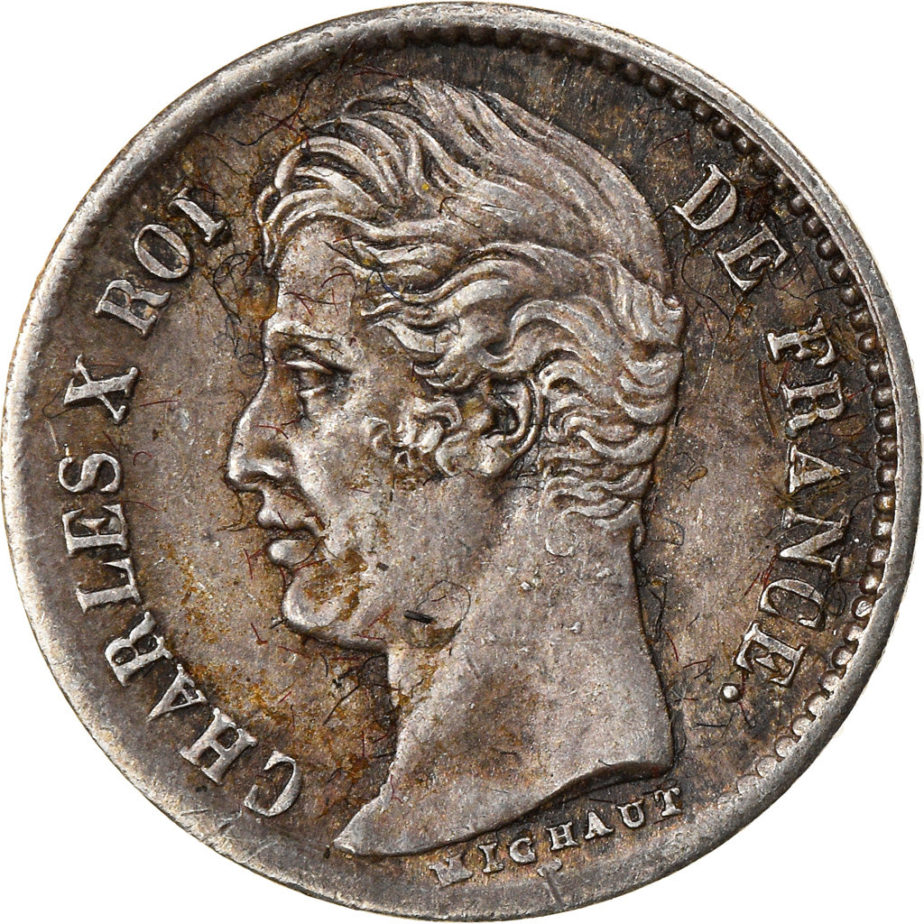 Moeda, França, Charles X, 1/4 Franc, 1828, Paris, AU(50-53), Prata, KM:722.1